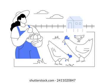 Free range eggs isolated cartoon vector illustrations. Farmer on field, chicken and eggs, agriculture industry, agribusiness idea, secondary product production sector vector cartoon.