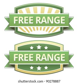 Free range food label, badge or seal with green and yellow color in vector