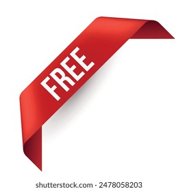 Free red angular ribbon label commercial shopping advertising design template realistic vector illustration. Special offer advertisement promo message shop store marketing strategy bonus tag banner