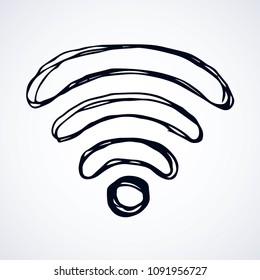 Free remote render round shape on white background. Simple line ui idea concept element. Freehand linear black ink hand drawn emblem sketchy in art scribble cartoon style pen on paper space for text