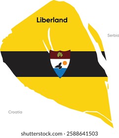 Free Republic of Liberland Flag in map Vector Illustration – Sovereign Nation Emblem with Official Colors and Coat of Arms. A micronation in Southeast Europe. Blockchain Governance country