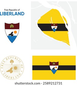 Free Republic of Liberland Flag Vector Illustration – Sovereign Nation Emblem with Official Colors and Coat of Arms. A micronation in Southeast Europe. Blockchain Governance country