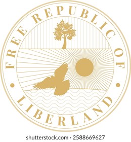 Free Republic of Liberland seal golden. Vector Illustration – Sovereign Nation Emblem with Official Colors. A micronation in Southeast Europe. Blockchain Governance country