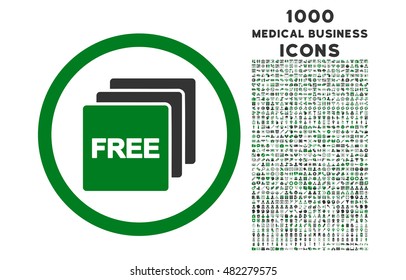 Free rounded vector bicolor icon with 1000 medical business icons. Set style is flat pictograms, green and gray colors, white background.