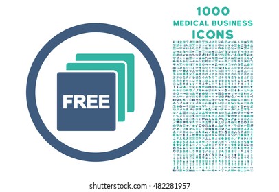 Free rounded vector bicolor icon with 1000 medical business icons. Set style is flat pictograms, cobalt and cyan colors, white background.