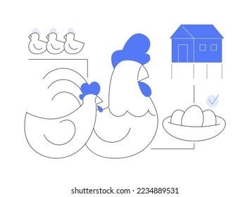 Free run chicken and eggs abstract concept vector illustration. Cage free eggs, organic food, rich nutrient diet, happy chickens, food labeling, organic certification standard abstract metaphor.