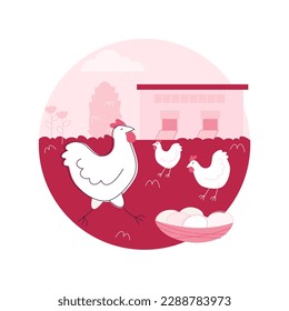 Free run chicken and eggs abstract concept vector illustration. Cage free eggs, organic food, rich nutrient diet, happy chickens, food labeling, organic certification standard abstract metaphor.