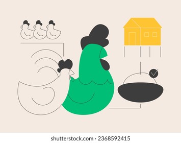 Free run chicken and eggs abstract concept vector illustration. Cage free eggs, organic food, rich nutrient diet, happy chickens, food labeling, organic certification standard abstract metaphor.