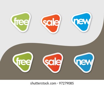 free, sale, new (arrow stickers)