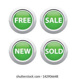 Free, Sale, New, Sold Green Labels Set. Vector