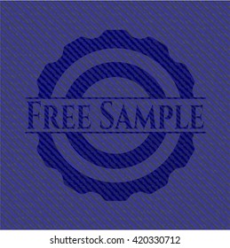 Free Sample badge with denim background