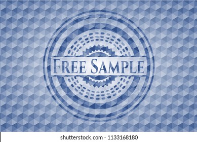 Free Sample blue badge with geometric pattern.