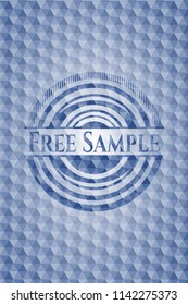 Free Sample blue badge with geometric pattern background.