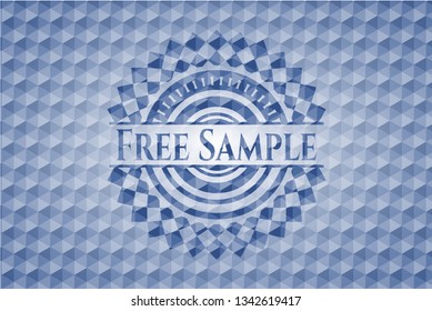 Free Sample blue badge with geometric pattern.