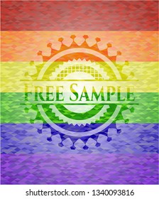 Free Sample emblem on mosaic background with the colors of the LGBT flag