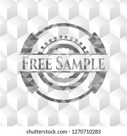 Free Sample grey badge with geometric cube white background