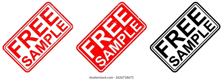 Amostra livre grunge estampado ícone vetor em negrito texto preto com borda vermelha. Ideal para promoções, etiquetas de produtos, publicidade, descontos, ofertas de avaliação, marketing e conteúdo de design de vendas.