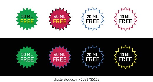 Free Sample Sizes 50, 40, 20, and 10 ML Offer Icons.