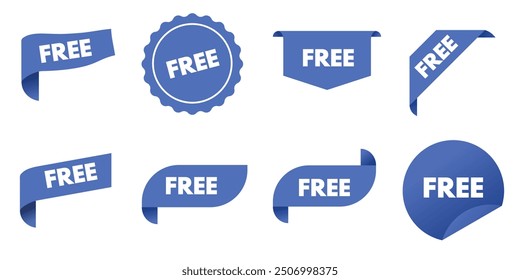 Free - set of blue stickers, labels - vector illustration