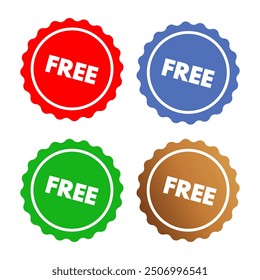 Free - set of round stickers, labels - red, green blue and gold - vector illustration