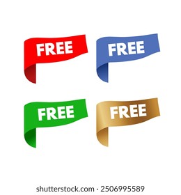 Free - set of stickers, labels - red, green blue and gold - vector illustration