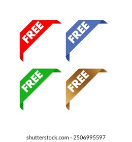Free - set of stickers, labels - red, green blue and gold - vector illustration