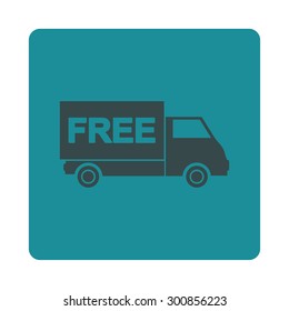 Free shipment icon. Vector style is soft blue colors, flat rounded square button on a white background.