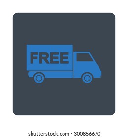 Free shipment icon. Vector style is smooth blue colors, flat rounded square button on a white background.