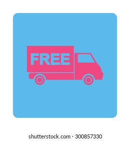 Free shipment icon. Vector style is pink and blue colors, flat rounded square button on a white background.