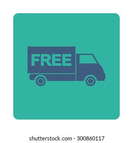 Free shipment icon. Vector style is cobalt and cyan colors, flat rounded square button on a white background.