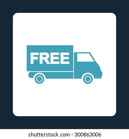 Free shipment icon. Vector style is blue and white colors, flat rounded square button on a dark blue background.