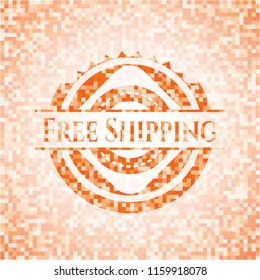 Free Shipping abstract emblem, orange mosaic background