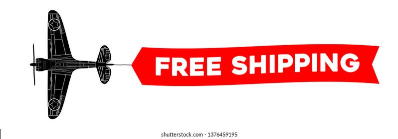 free shipping advertisement banner is attached to the plane