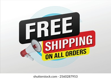 Free shipping all orders tag. Banner design template for marketing. Special offer promotion or retail. background banner modern graphic design for store shop, online store, website, landing page  