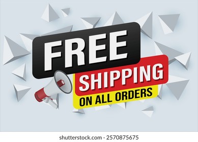 Free shipping all orders tag. Banner design template for marketing. Special offer promotion or retail. background banner modern graphic design for store shop, online store, website, landing page  