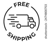 Free shipping badge. Free delivery label. Shipping service stamp. Quick delivery vector illustration isolated.