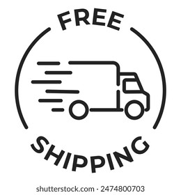 Free shipping badge. Free delivery label. Shipping service stamp. Quick delivery vector illustration isolated.