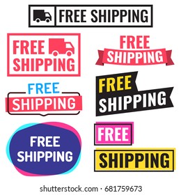 Free Shipping. Badge, Icon, Logo Set. Flat Vector Illustrations On White Background.
