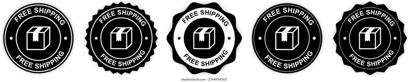 Free Shipping Badge Set with Delivery Box Icon and Retail Promotion Label