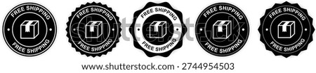 Free Shipping Badge Set with Delivery Box Icon and Retail Promotion Label