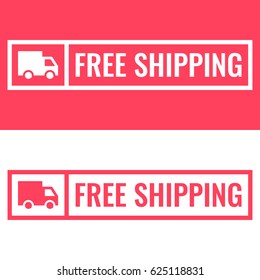 Бесплатная доставка. Значок с иконкой грузовика. Плоская векторная иллюстрация на белом и красном фоне.