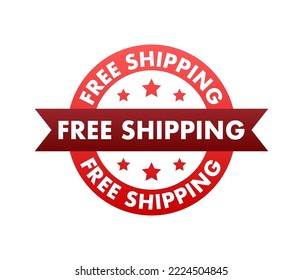 Free shipping. Badge with truck. Vector stock illustrtaion.