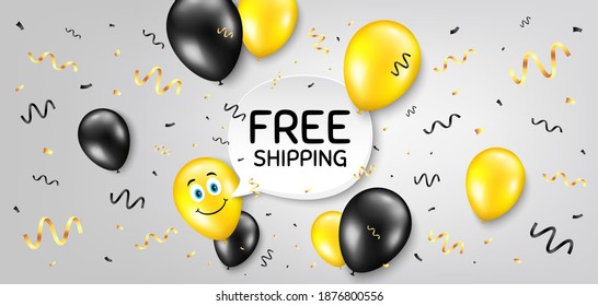 Free shipping. Balloon confetti vector background. Delivery included sign. Special offer symbol. Smile balloon background. Free shipping message. Celebrate birthday banner. Vector