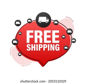 Free shipping banner. Badge with truck. Vector stock illustrtaion.