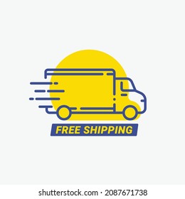 Free shipping banner with box car line icon vector illustration