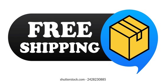 Free shipping banner with box. Delivery, parcel, deliver, logistics, order, online store, shop, buy, buyer, purchase, customer, product, shopping, boutique, announcement. Vector illustration