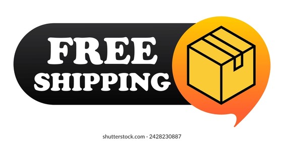 Free shipping banner with box. Delivery, parcel, deliver, logistics, order, online store, shop, buy, buyer, purchase, customer, product, shopping, boutique, announcement. Vector illustration