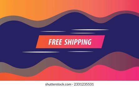 Free Shipping Banner Design with wave gradient style on blue background