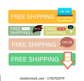 Free Shipping banners set. Banner design template for marketing. Special offer promotion or retail. Free Shipping on all orders for store shop, online store and website.