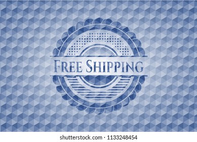 Free Shipping blue emblem with geometric pattern.